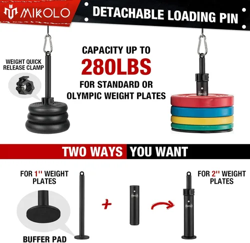 Vista 4 de Mikolo - Sistema fitness para musculación del tren superior, máquina de cable doble (1,8 m y 2,30 m) con pasador de carga mejorado para extensión