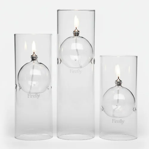 Vista 5 de Firefly Fuels - Vela de aceite de vidrio recargable, transcend 6.5 pulgadas estilo huracán para interiores y exteriores. Vela limpia para cenas