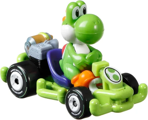 Vista 2 de Hot Wheels Die Cast GRN19 Modelo Kart 2.0 in Yoshi Dinosaur Pipe Frame Kart Super Mario Kart 1/64 2.4 in Multicolor