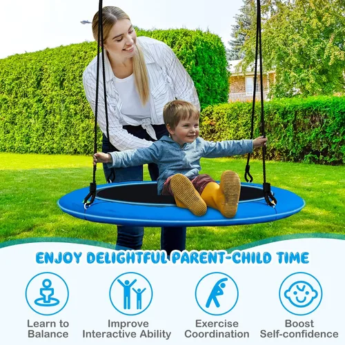 Vista 8 de Costzon Columpio de árbol de 40 pulgadas con luces LED para niños y adultos, columpio de platillo volador para interiores y exteriores con cuerdas