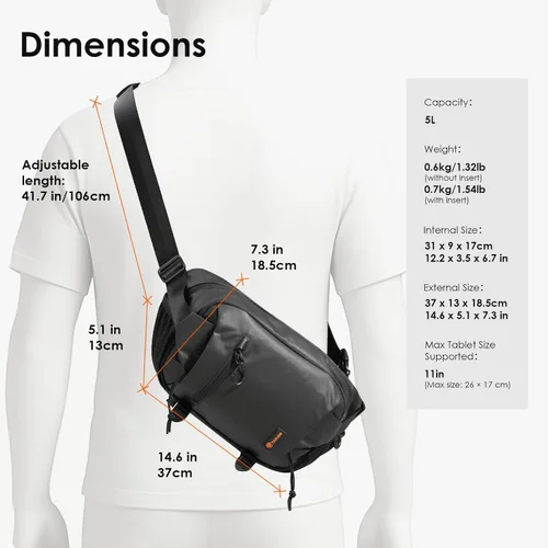 Vista 7 de TARION Bolsa Bandolera para Cámara Exterior - Estuche Mensajero Compacto de 5.5L para Sin Espejo - Bolsillo Expandible con Cordón Húmedo/Seco