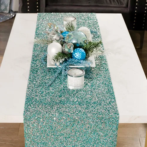 Vista 4 de Sparkles Home Camino de mesa luminoso con diamantes de imitación, resistente al calor, para comedor, antideslizante, decoración de mesa rústica