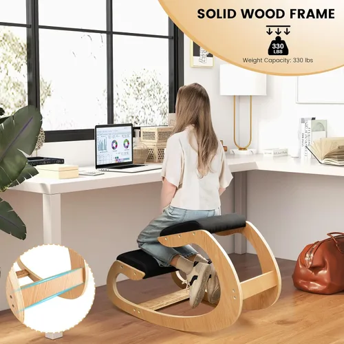 Vista 4 de GIANTEX Silla ergonómica de rodillas, silla de postura para escritorio con cojín, marco de madera maciza, carga máxima de 330 libras, cómoda silla
