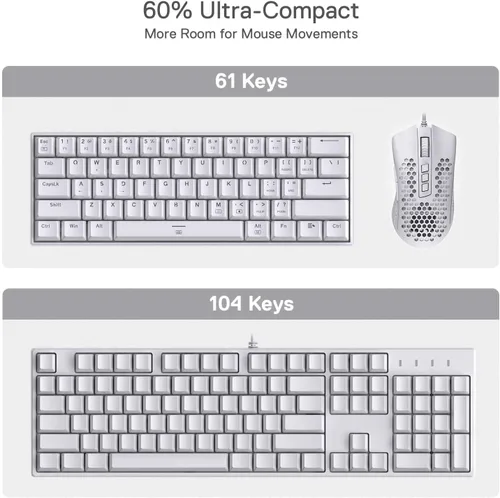 Vista 3 de Redragon K630 Dragonborn 60% Wired RGB Gaming Keyboard, 61 Keys Compact Mechanical Keyboard with Tactile Brown Switch, Pro Driver Support, White