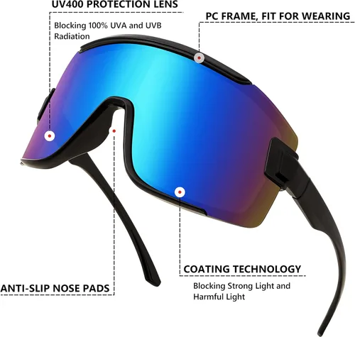 Vista 6 de FEISEDY Gafas de ciclismo para hombres y mujeres, gafas de sol deportivas de los años 80, gafas de esquí, conducción, pesca, ciclismo, protección