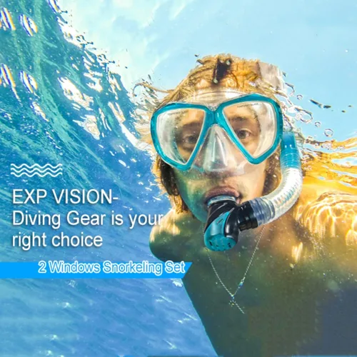 Vista 6 de Adult Snorkel Set, Professional Snorkeling Gear Panoramic Anti-Fog Diving Goggles and Dry Snorkel Tempered Glass Scuba Mask for Diving, Snorkeling