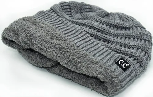Vista 74 de C.C Winter Oversized Beanie Hat with Fuzzy Lining – Thick Knit Thermal Beanie for Cold Weather, Soft Warm Fleece Lined Cap