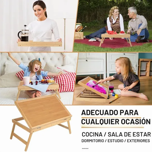 Vista 6 de Bandeja de cama para desayuno, bandeja de comida con patas plegables, bandeja de cocina para escritorios de regazo, portátil, computadora, sofá Beige