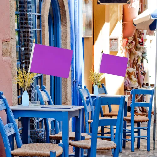 Vista 5 de WEITBF 12 Piezas Banderas Moradas Sólidas de 8×12 Pulgadas Pequeñas Banderas de Sublimación en Blanco para Bricolaje en Palo Mini Bandera Triangular