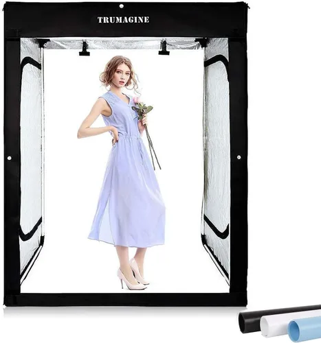 Vista 6 de Caja de luz fotográfica para fotografía de 24 x 24 x 24 pulgadas, kit de tienda de campaña con cubo LED regulable para caja de estudio blanca