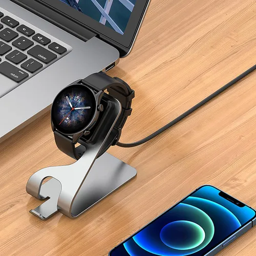 Vista 7 de Soporte de carga magnético gris con cable de carga USB de 4.9 ft para Amazfit GTR3/GTR3 Pro/GTS3/T-Rex 2 (A2169) Cable de carga de repuesto