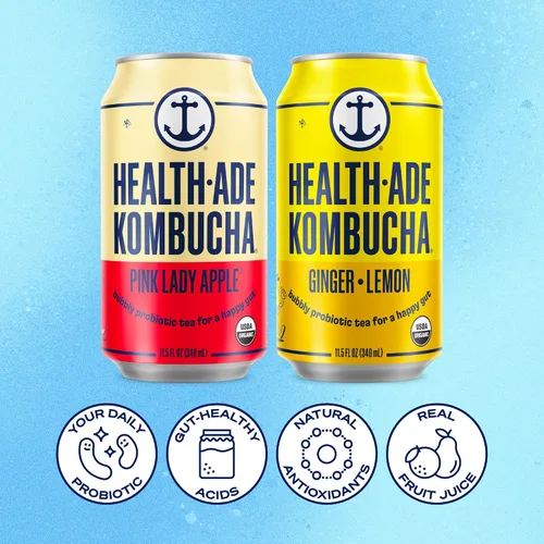 Vista 3 de Health-Ade - Té de kombucha enlatado orgánico, bebida con probióticos vivos fermentados, ácidos desintoxicantes, apoya la salud intestinal, sin OMG