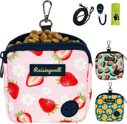 Vista 8 de Bolsa de golosinas para perros Raisingwell para caminar y entrenar con clicker, bolsas para excrementos pequeñas, riñonera con cierre, kit de A1.