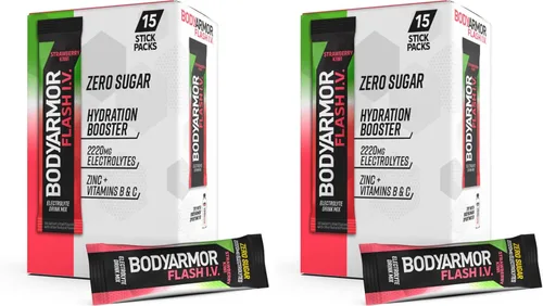 Vista 12 de BODYARMOR Paquetes de electrolitos Flash IV con cafeína, paquete variado de frambuesa azul y bayas de dragón, mezcla de bebida energética sin