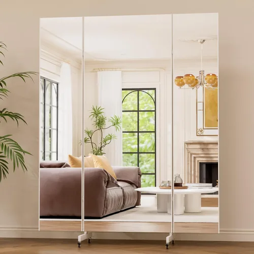 Vista 9 de brisafe 67"x55" Folding Mirror with Wheels, 3-Panel Full Length Standing Mirror, Space-Saving, Shatterproof Nano Material, Portable Floor Mirror for