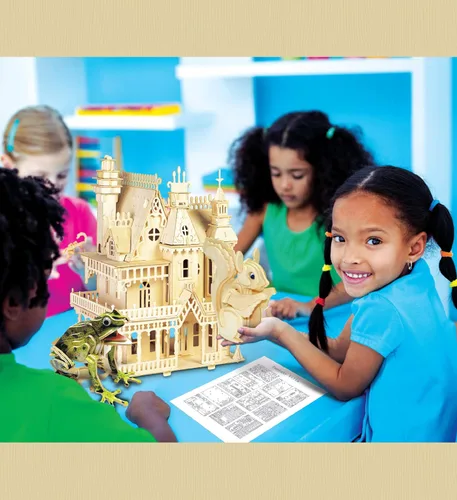 Vista 6 de Puzzled Rompecabezas 3D de madera de rana colorida, kit de construcción divertido único y educativo, juguete de madera para ensamblar