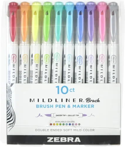Vista 12 de Zebra Pen, Mildliner 79105 - Bolígrafos de doble punta, 5 colores surtidos, punta fina y suave, tinta suave que no se traspasa a través de la tinta