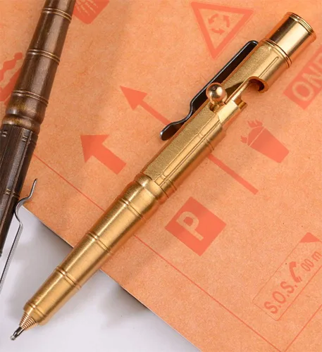 Vista 9 de Pluma en forma de bambú de latón macizo, Bolt Action EDC Pocket Signature Bolígrafo (latón)