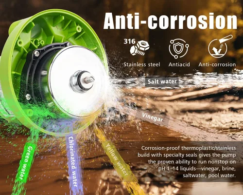 Vista 4 de Green Expert - Bomba sumergible de utilidad de 1/4 HP, flujo de 2000 GPH, componentes de acero inoxidable 316, resistente a la corrosión