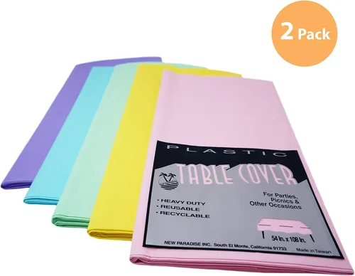 Vista 7 de New Paradise Fundas de mesa desechables y reutilizables de plástico resistente, tamaño rectangular de 54 x 108 pulgadas (10 unidades) - Combo