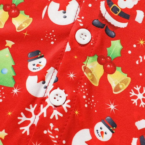 Vista 6 de JEELLIGULAR Conjunto de pantalones cortos y camisa con botones y estampado de Papá Noel para niños pequeños