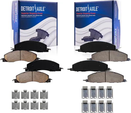 Vista 148 de Detroit Axle - Pastillas de freno para Ford F-150 99-03, 02 Lincoln Blackwood, Pastillas de freno de cerámica delanteras y traseras con repuesto