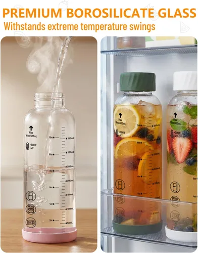 Vista 4 de Zukro - Botellas de agua de vidrio con tapa de acero inoxidable de 16 onzas Color múltiple