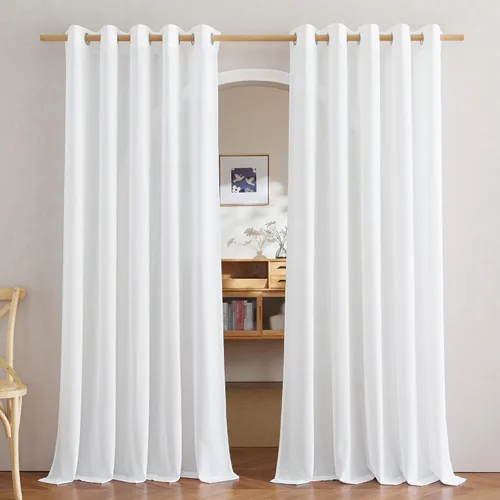 Vista 96 de NICETOWN - Cortinas de lino angora para ventana de cocina sobre el fregadero, con ojales, lino grueso angora, tratamientos cortos para ventanas