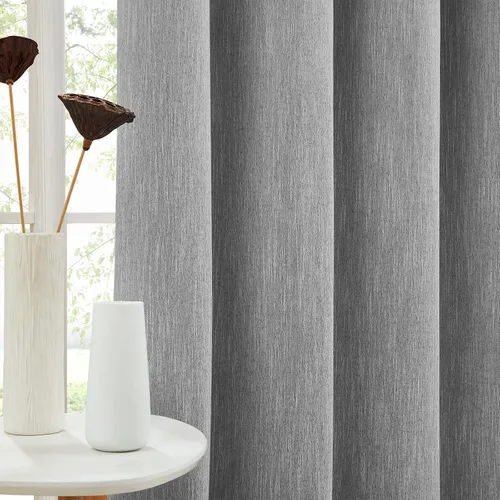Vista 39 de Melodieux Elegantes cortinas opacas de algodón para oscurecer la habitación, para sala de estar, dormitorio, con aislamiento térmico, paneles