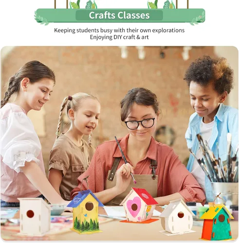 Vista 2 de ILHSTY Paquete de 18 casas de pájaros de madera grandes pintables para niños, manualidades para niños, casas de madera para manualidades, fiestas