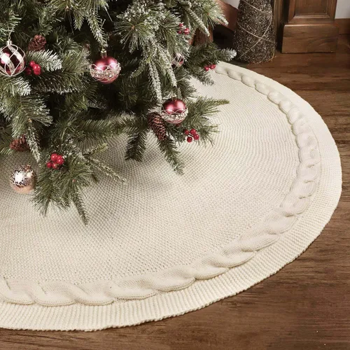 Vista 5 de Falda de árbol de Navidad de 48 pulgadas: falda de árbol de punto trenzado para árbol de 7.5 pies, falda de árbol blanco crema, faldas de árbol