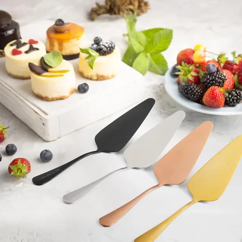 Vista 6 de 5 espátulas triangulares para tartas para tartas para hornear pasteles de pizza (negro pulido)