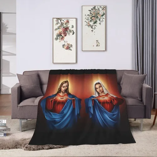Vista 2 de Manta de forro polar cálido con el corazón de Jesús del Sagrado Corazón de Jesús, ultra suave, ligera, cálida