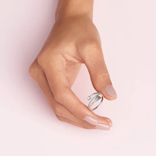 Vista 5 de Pandora Anillo de flecha envolvente, anillo de plata de ley para mujer, anillo apilable, regalo para ella, plata de ley con circonita cúbica