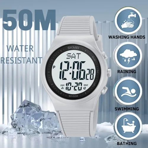 Vista 4 de CakCity Reloj digital para mujer, impermeable, cronómetro, relojes deportivos para hombres y mujeres, unisex, correa de goma para exteriores, reloj