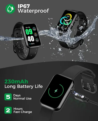 Vista 5 de Reloj Inteligente Rastreador de Fitness (Responder/Hacer Llamadas), Monitor de Frecuencia Cardíaca Spo2 Presión Arterial 24/7 Rastreador de Sueño