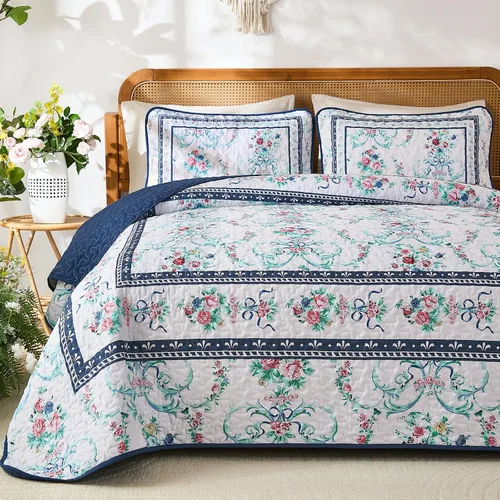 Vista 9 de Anibedding Juego de edredón Queen morado, 3 piezas con patrón floral