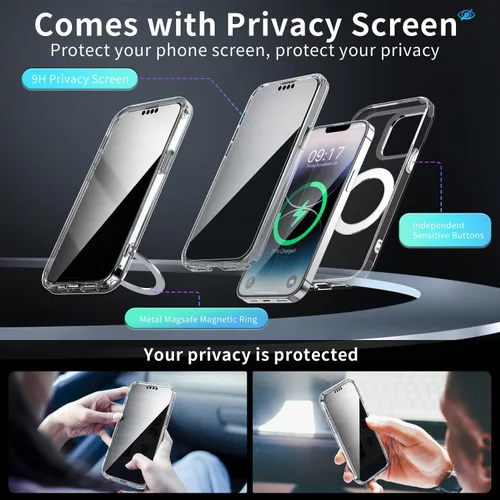 Vista 3 de Funda de privacidad para iPhone 13/iPhone 14 con soporte de 360° [protector de pantalla antiespía integrado] [compatible con MagSafe]