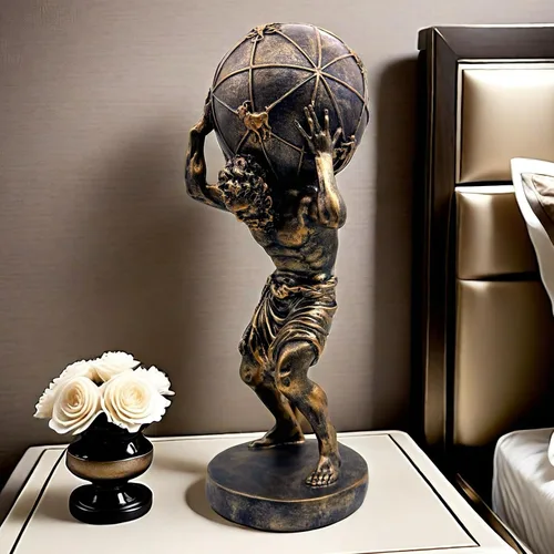 Vista 5 de Estatua de bronce del atlas griego que sostiene el mundo, estatua grande de escultura en casa, oficina, sala de estar, escritorio, decoración