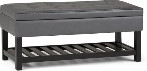 Vista 20 de SIMPLIHOME Cosmopolitan - Otomana rectangular con aspecto de lino de 44 pulgadas de ancho, color gris nube