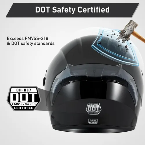 Vista 3 de SPARK Casco de motocicleta de cara completa para adultos, aprobado por DOT, ligero y ventilado, doble visera para hombres y mujeres, motos de nieve