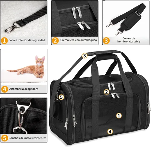 Vista 4 de Transportador de lados suaves para gatos/perros/mascotas, transportadores de viaje plegables para mascotas para gatos grandes/perros pequeños