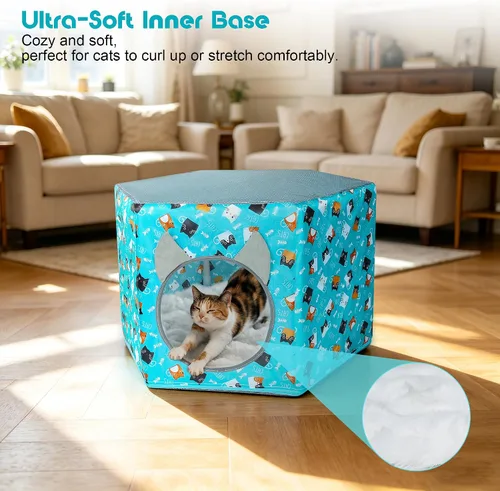 Vista 14 de Camas para gatos de interior, cama hamaca elevada para gatos, casa hexagonal para gatos con malla transpirable y parte inferior antideslizante, cama