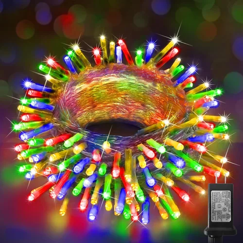 Vista 27 de KNONEW Guirnalda de luces de Navidad para interiores, 60 pies, 180 luces LED impermeables para exteriores, 8 modos de iluminación, función