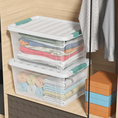 Vista 5 de 6 paquetes de contenedores de plástico transparente de 35 L con tapas, cajas de almacenamiento grandes