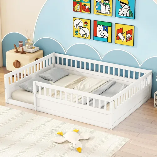 Vista 10 de Bellemave Marco de cama Montessori para niños de tamaño individual con Cerca alta natural