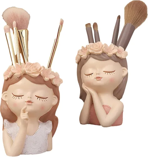 Vista 4 de Maceta pequeña con cabeza de hada, bonitas macetas para suculentas, maceta de cara de niña, mini macetas de resina con orificio de drenaje, jarrón