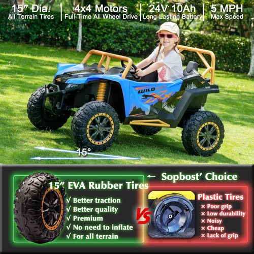 Vista 4 de Arctic CAT 24V 10Ah UTV de 2 plazas con licencia para niños de 6 a 12 años Azul