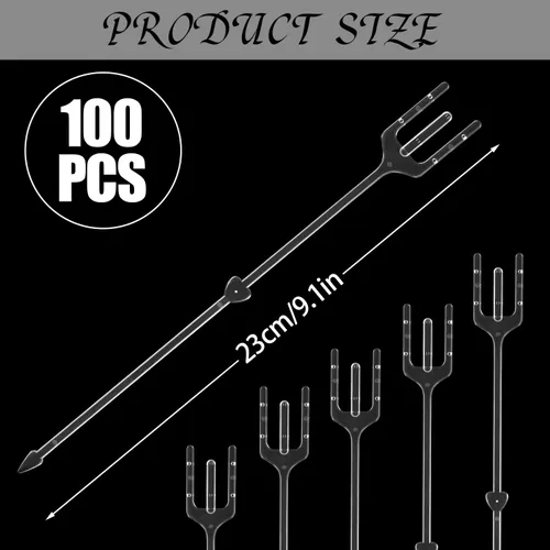 Vista 2 de CCINEE 100 portatarjetas de plástico con forma de tenedor transparente con forma de flores, clips de cabeza recta para ramo de boda, suministros