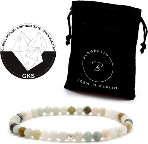Vista 2 de BERGERLIN - Pulsera de piedra real natural con perla de plata de ley 925, piedras facetadas de 532de pulgada, pulseras genuinas con calidad